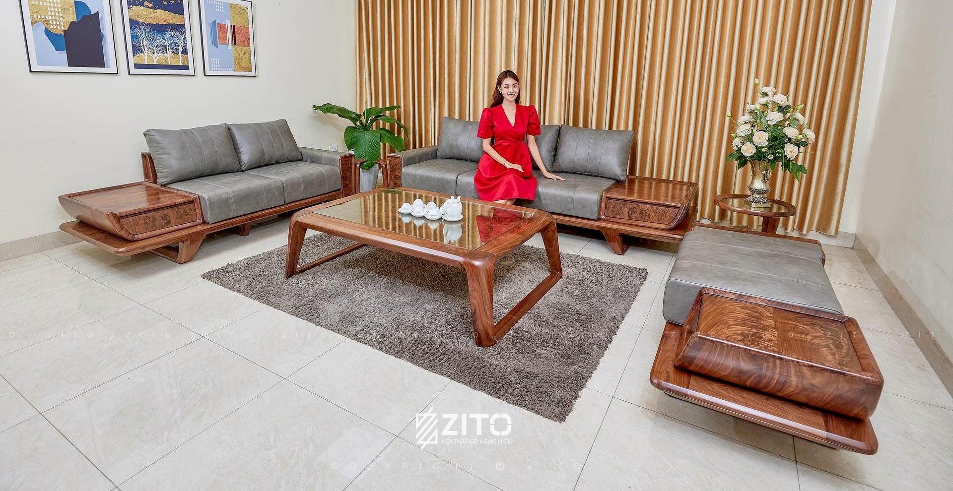 Sofa gỗ chữ U cho biệt thự ZG 186